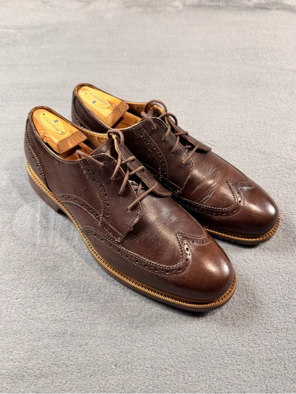 Cole Haan Grand OS Chestnut Brown Leather Wingtip Derbys